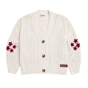 Taylor Swift Cream Cardigan with Red Star Accents